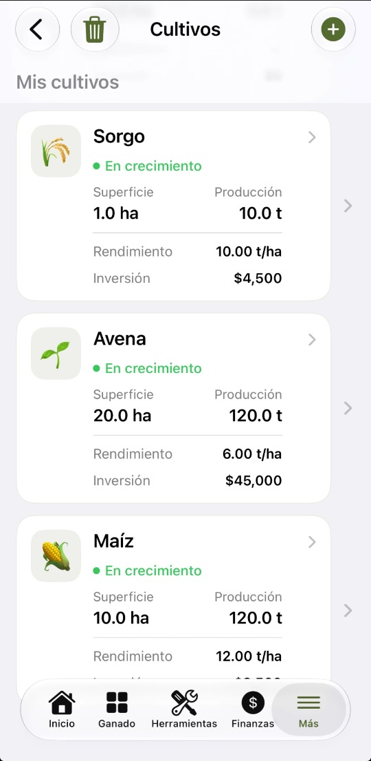 Lista de cultivos en Bovitra