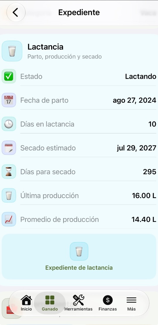 Expediente de lactancia en Bovitra